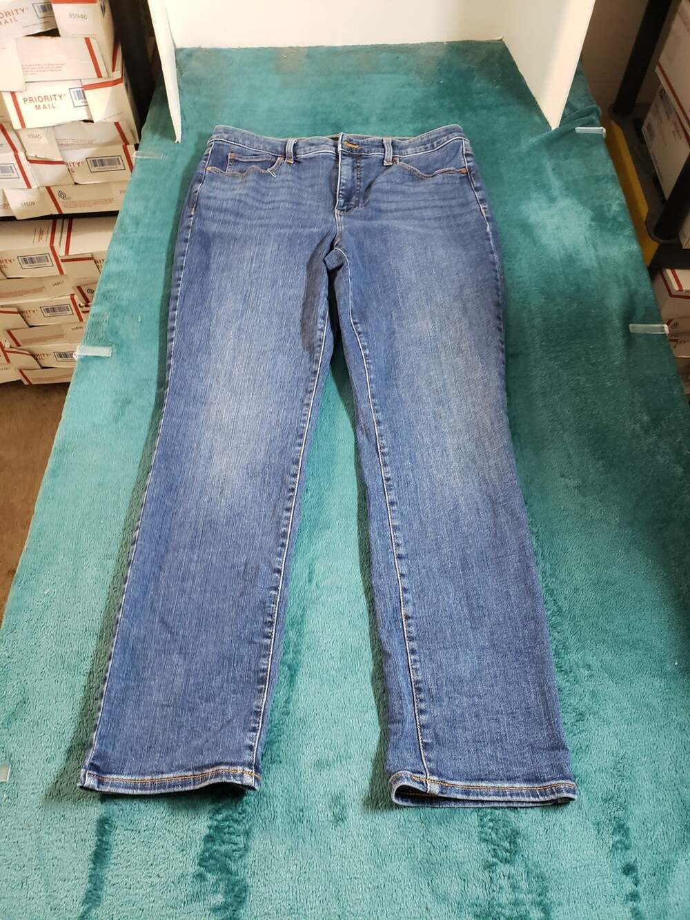 Talbots Jeans Size 12 Petite Womens Blue Stretch Ladies Pants Mid Rise Straight